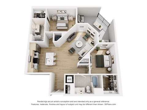 Floor plan for 2 beds, 2 baths, 1123 sqft